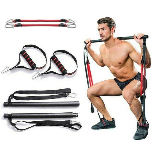 Portable Pilates Bar Kit with Resistance Bands - Home Gym Workout.