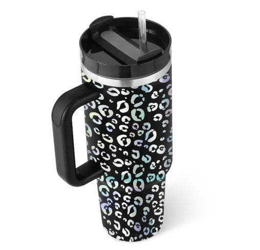 40 Oz Insulated Stainless Steel Tumbler with Handle & Straw – Spill-Proof Travel Mug with Lid