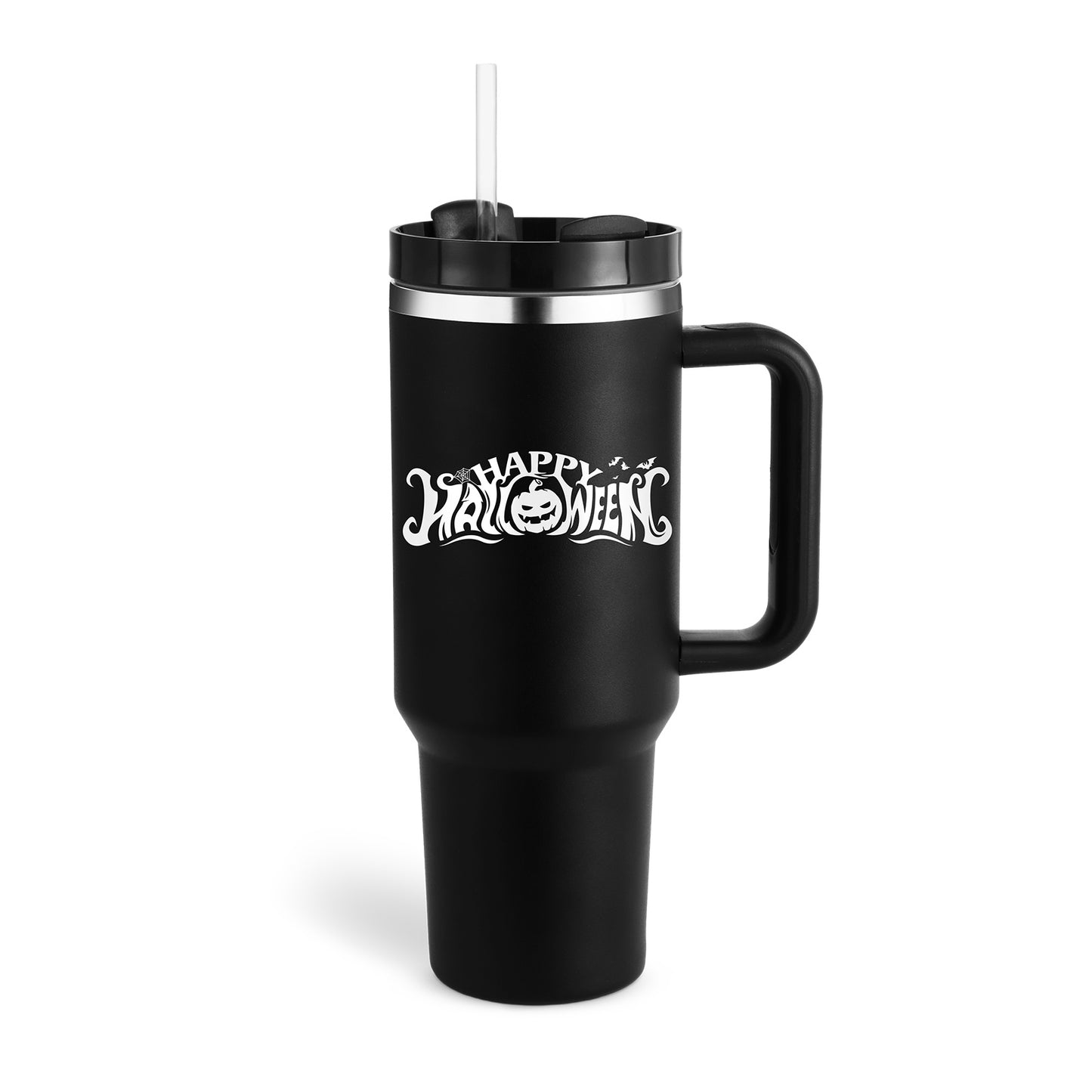 40 Oz Insulated Stainless Steel Tumbler with Handle & Straw – Spill-Proof Travel Mug with Lid